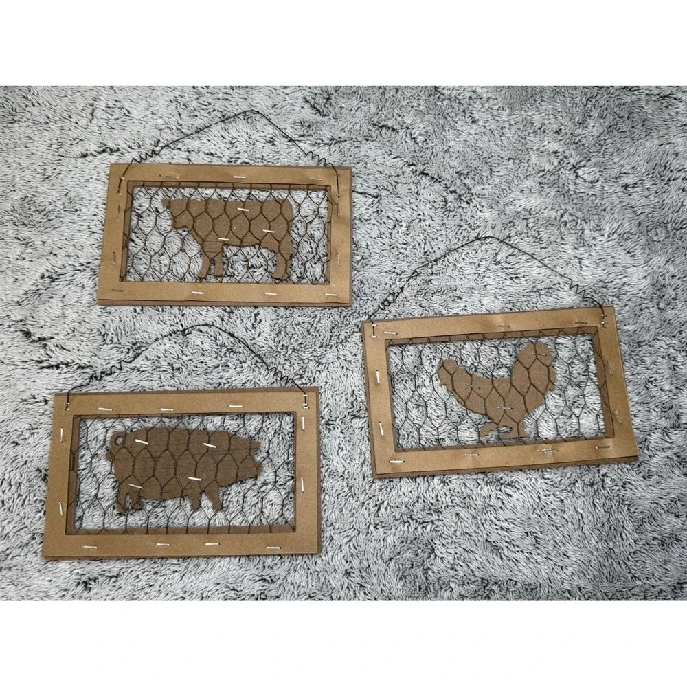 Farmhouse Hanging Wood Signs Chicken Pig Cow Rooster Rustic Decor